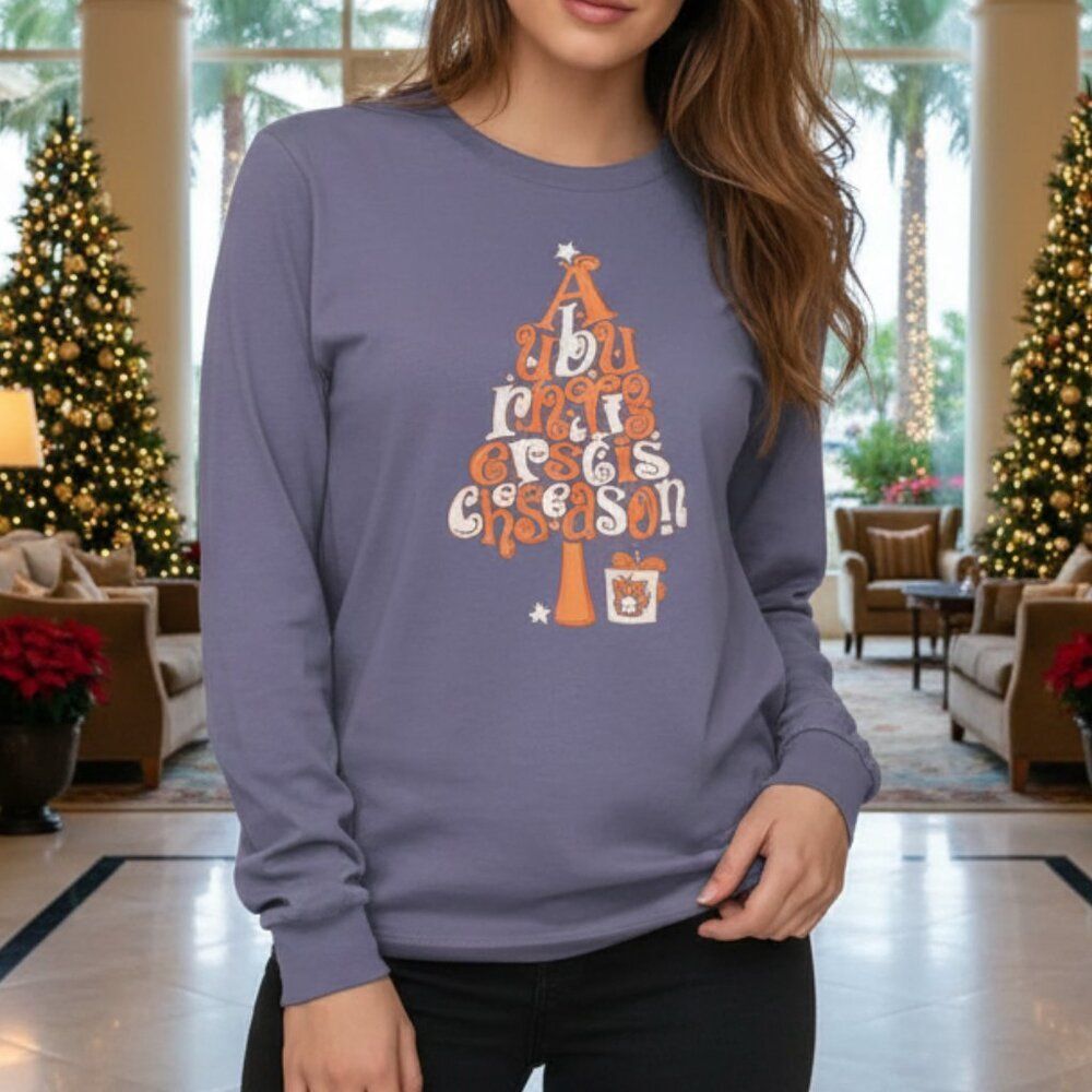 Auburn University Blue Graphic Tis The Season Long Sleeve Tee 2XL